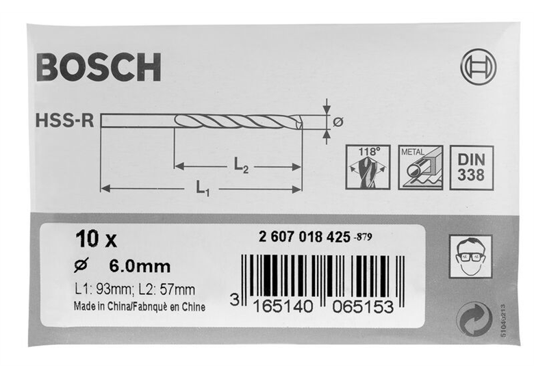 Metallbohrer HSS-R, DIN 338 Bosch 2607018434